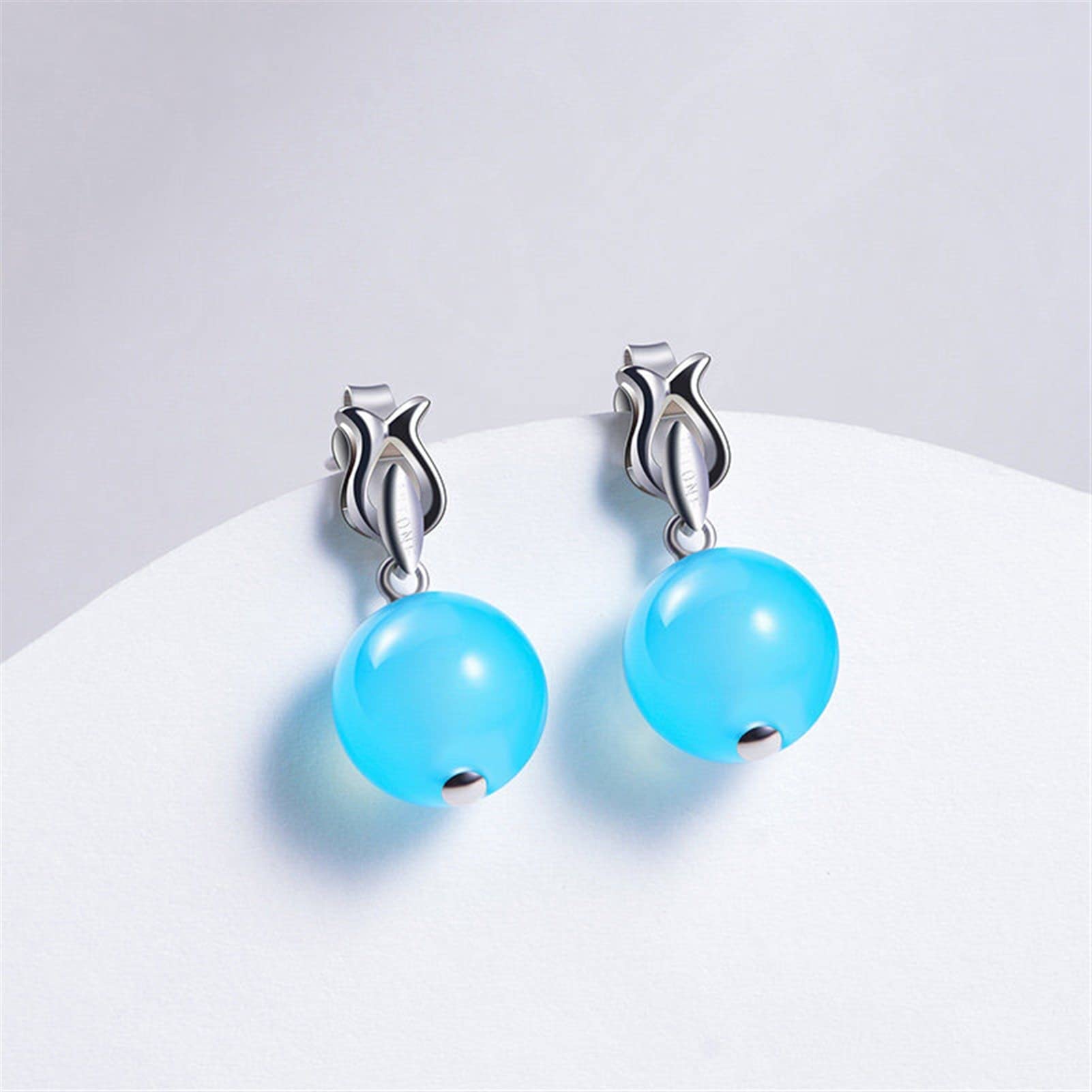 Pendientes Colgantes Señoras de Lujo Elegante Azul calcedonia Piedras Preciosas Pendientes Colgantes Lentes de Plata esterlina Plata Retro Banquete Pendientes joyería Pendientes Mujeres