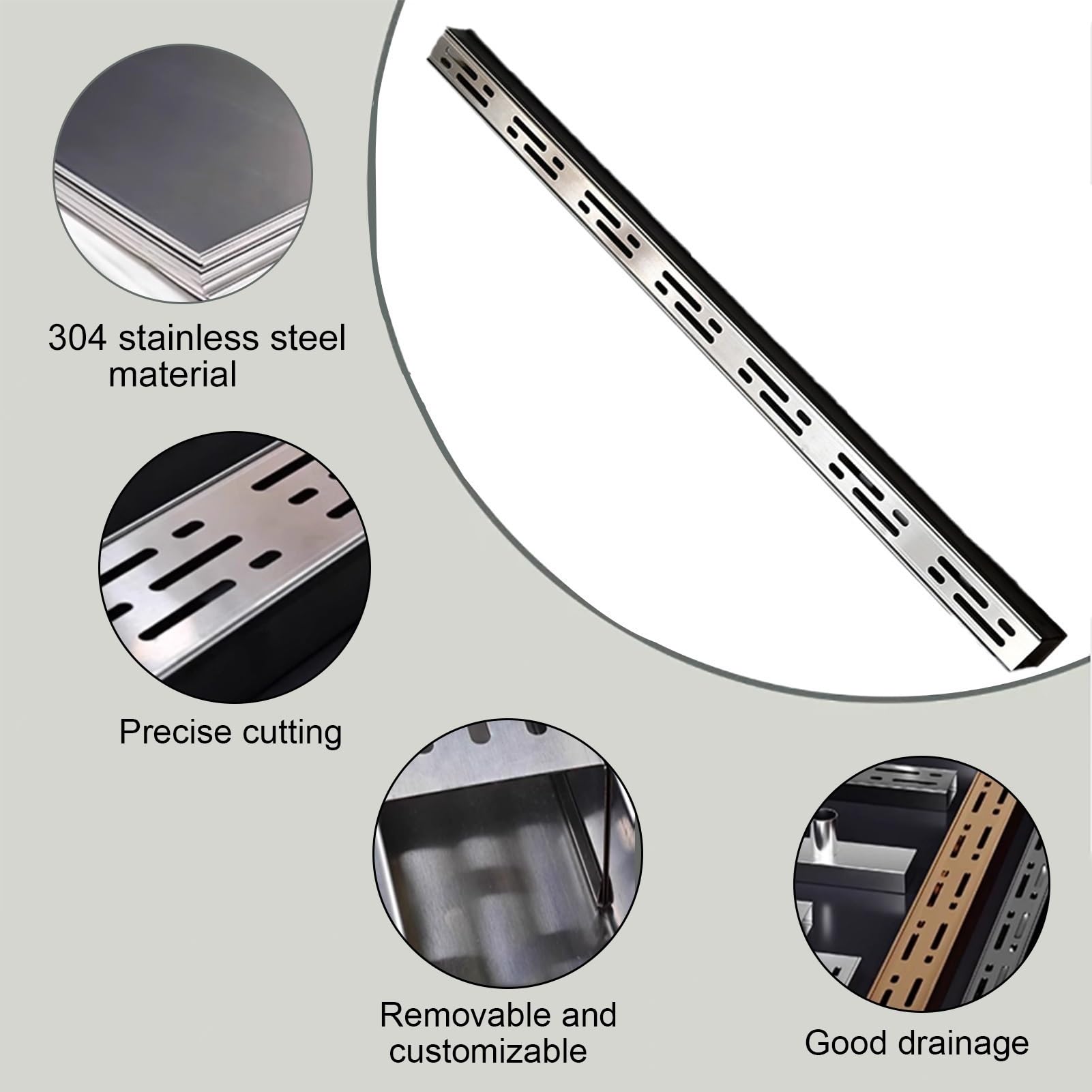 ZIMGOD Trench Drain Patio Narrow Channel Drainage Grate, Heavy Duty Trench Drain for Sewer/Driveway/Parking Lot, 304 Stainless Steel Shower Drain Indoor/Outdoor(4PCS Black,10x5cm (4x2in))