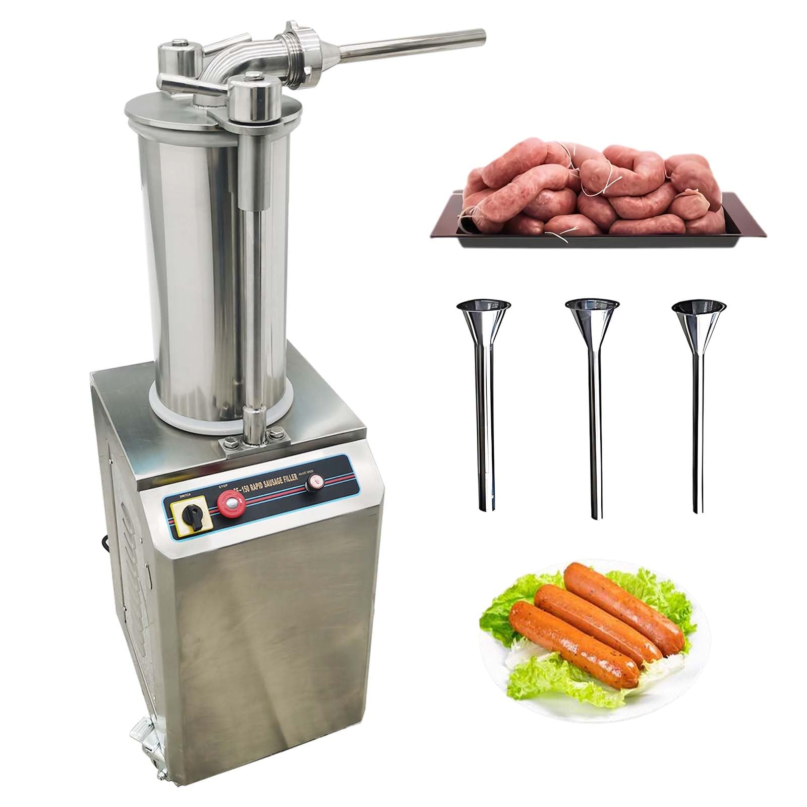 JARYANNIX 35Lbs/15L Hydraulic Sausage Stuffer with Speed Control, Stainless Steel Sausage Maker with 3 Filling Tubes, Automatic Meat Filling Machine