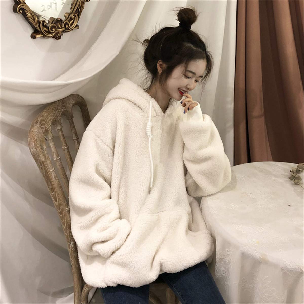 Amazon.co.jp: レディーストレーナーパーカーボアプルオーバー