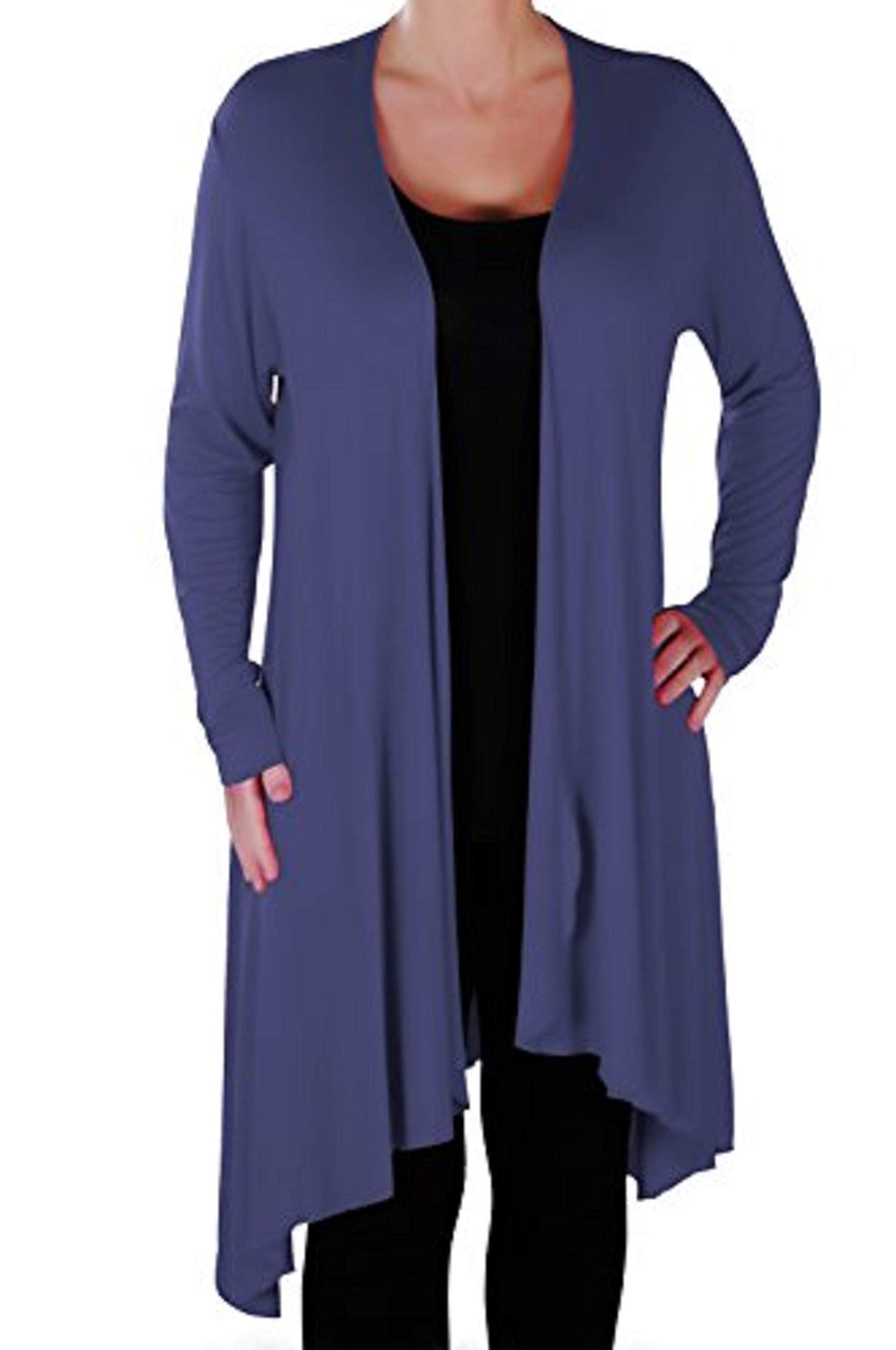 Eyecatch Plus - Della Asymmetric Ladies Casual Waterfall Cardi Womens Jersey Shrug Wrap Open Cardigan Denim Blue 14