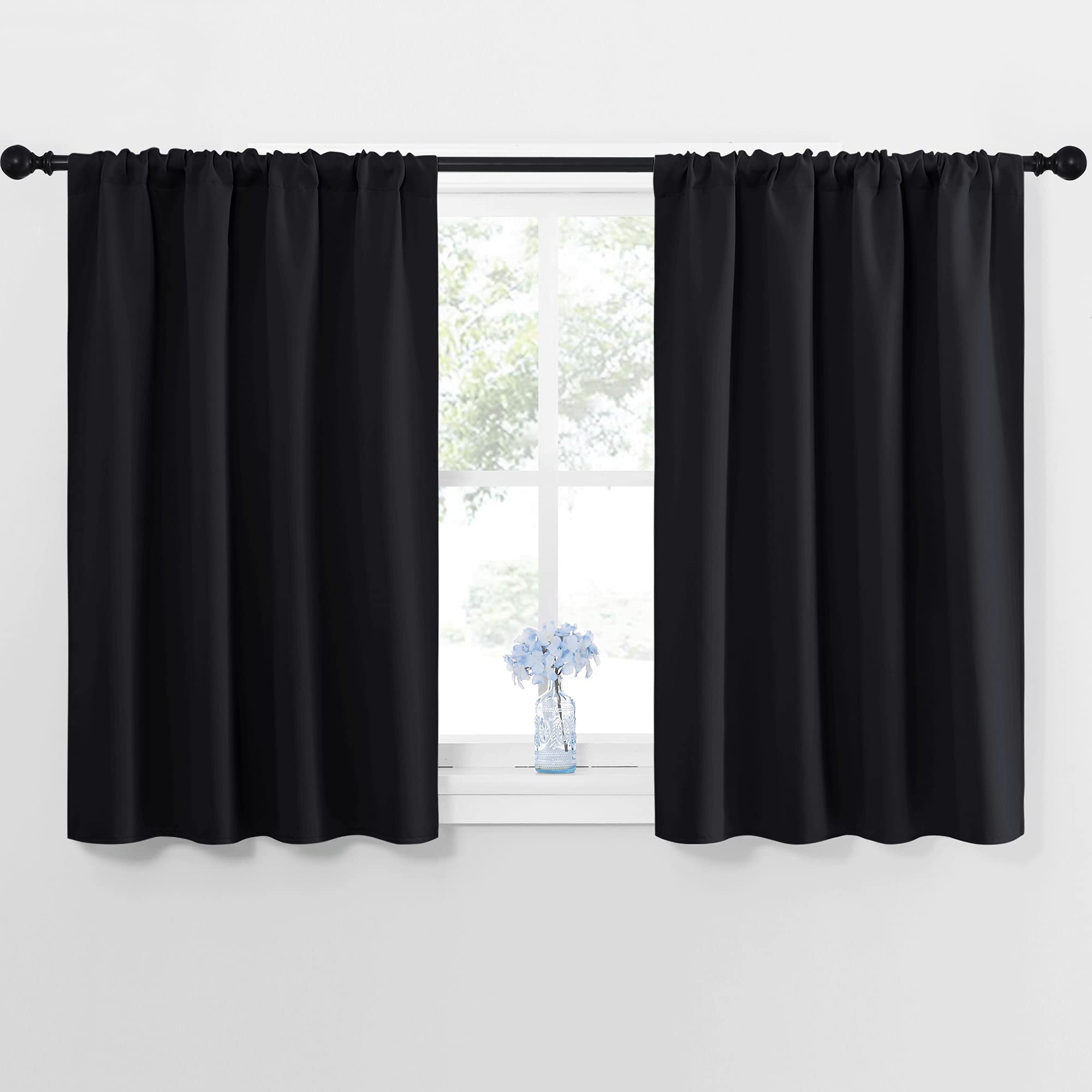 NICETOWN Black Blackout Curtains and Drapes 48 inches Long, Privacy RV Draperies for Small Windows, Therml Insulated Curtain Panels (42" Wide, 2 Panels)