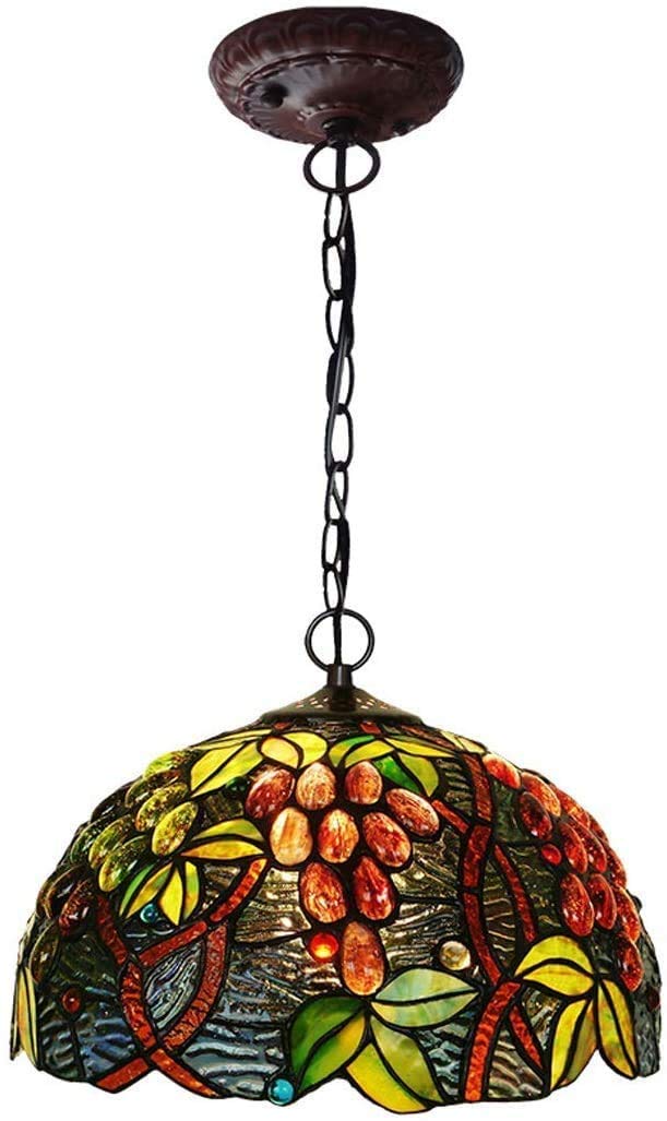 HPTHLY Classic Baroque Pendant Light Fixture, 16 Inch Tiffany Style Ceiling Lamp Retro Stained Glass Hanging Light Bar Art Indoor Chandelier