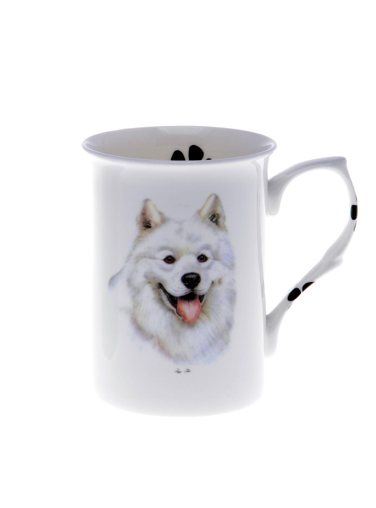 (BB54) SINGLE BONE CHINA BEAKER/ MUG/CUP SAMOYED, Hand decorated Kirsty Jayne China