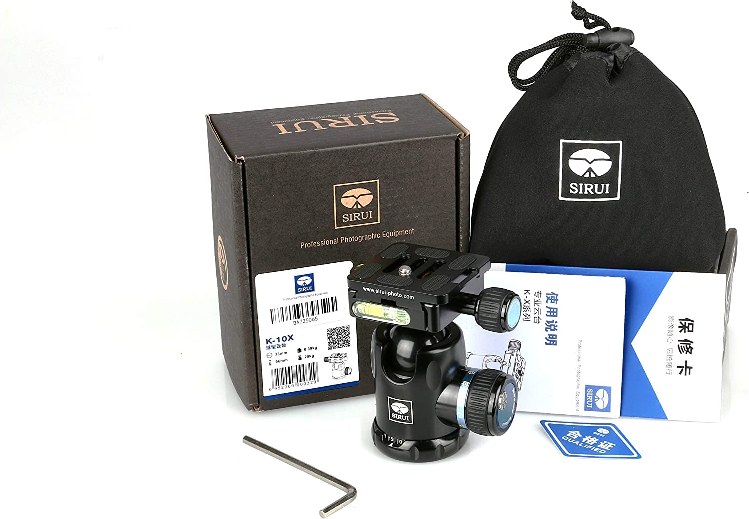 SIRUI K-10X Testa a Sfera per Treppiede in Alluminio Testa a Sfera Panoramica Rotante a 360 ° con Piastra a Sgancio Rapido TY-50X per Arca Swiss e Livella a Bolla per Tripod/Monopod, Max Load 20KG