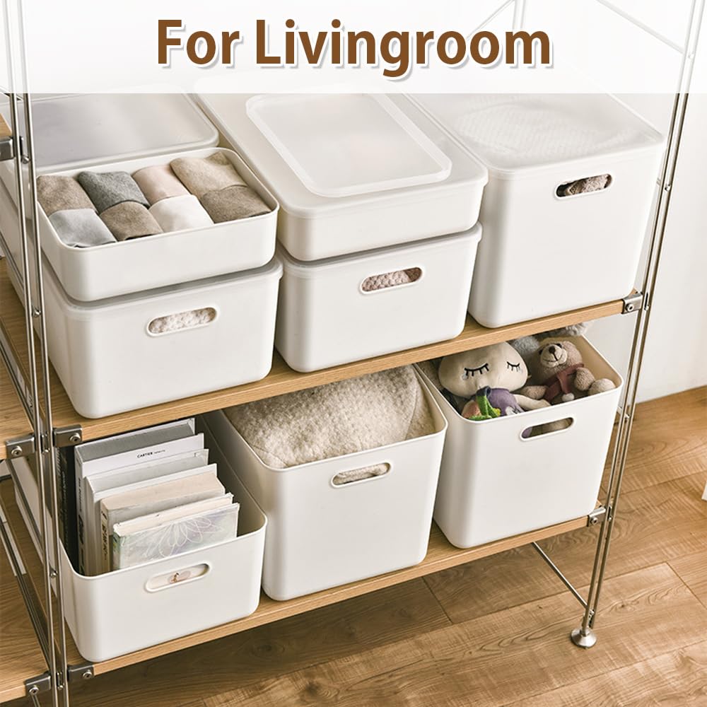 Lot de 8 boîtes de rangement avec 4 couvercles, panier de rangement en plastique avec poignées, boîtes de rangement multifonctionnelles pour cuisine, bureau, placard, salle de bain, jouets