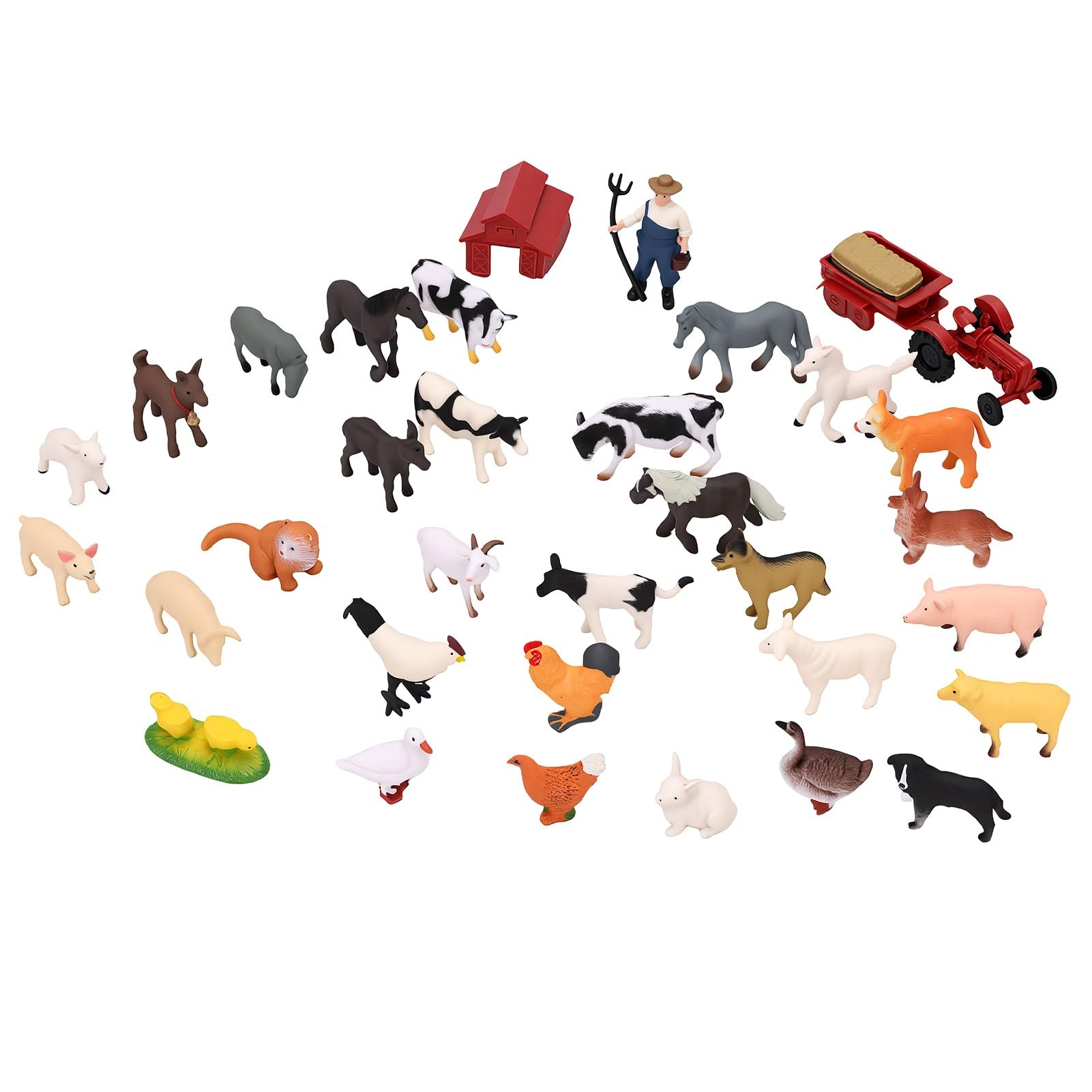Dpofirs PVC Farm Animal Playset, 30 PCS Hand Painted Set