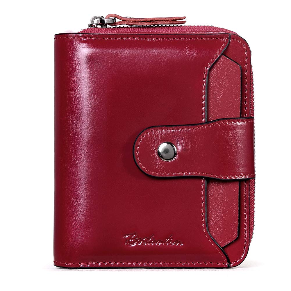 BOSTANTEN Leather Wallets for Women RFID Blocking Zipper Pocket Small Bifold Wallet Card Holder Red