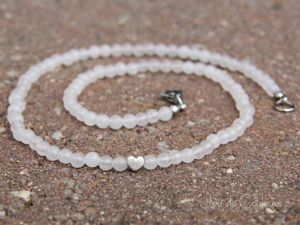 kurze Rosenquarz-Kugel-Halskette in Rosa mit kleinem Echtsilber-Herz, leichter Edelsteinschmuck, auch als romantischer Brautschmuck #238 Delara