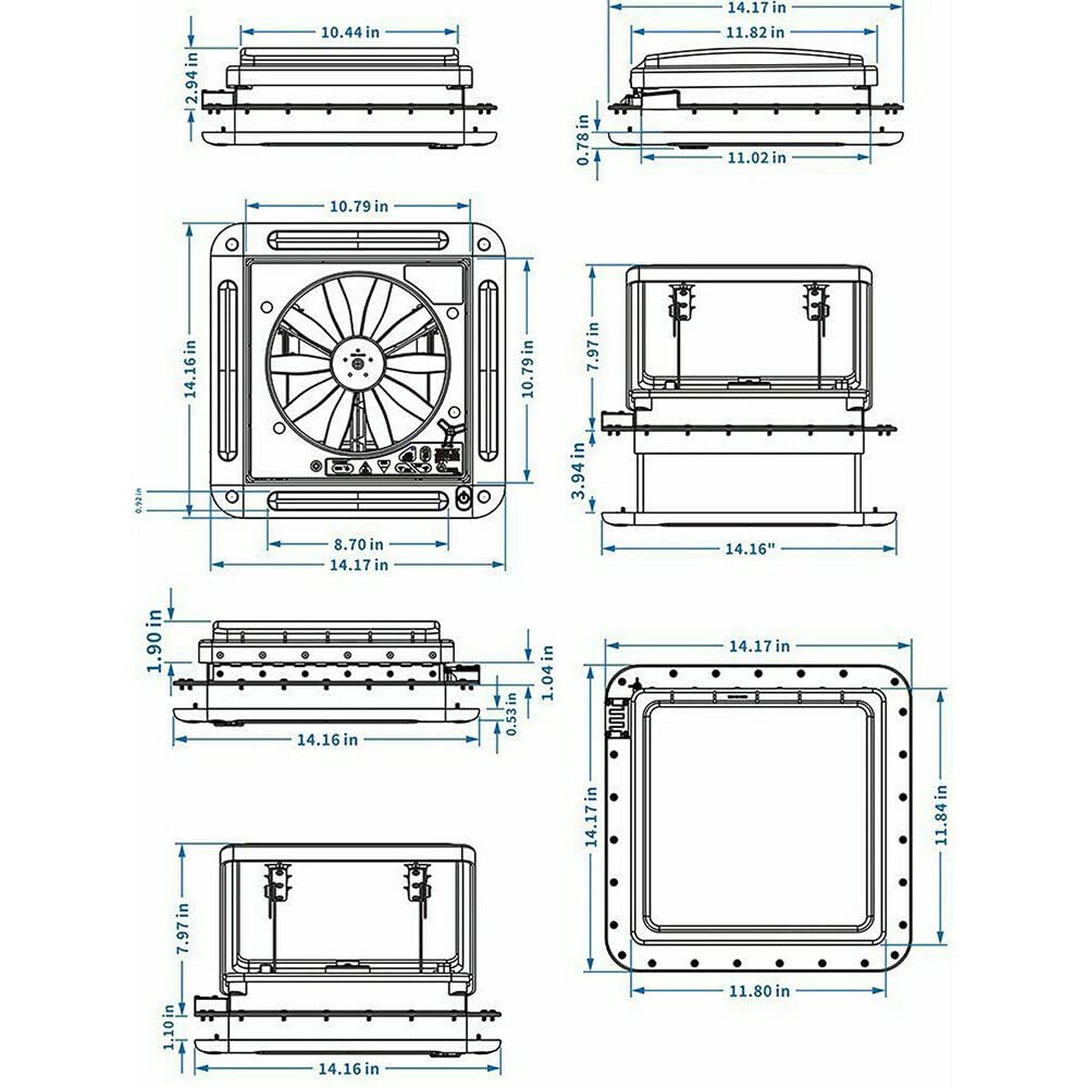 Ventilador de techo de 28 x 28 cm, ventilación para autocaravanas y caravanas, color blanco y negro, flujo de aire bidireccional, uso en verano e invierno
