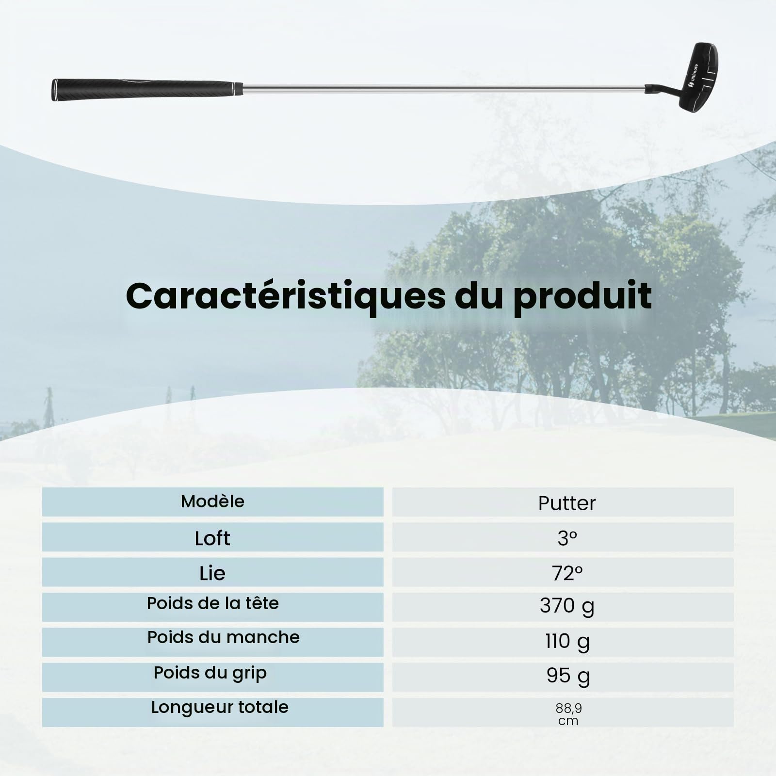 LIFEZEAL Putter de Golf 89 cm, Club de Golf Putter Portable en Métal pour Droitier, Putter Maillet avec Couvre-Golf, Angle de Lie 72°, Angle d Loft 3°, pour Enfants, Adolescents, Adultes