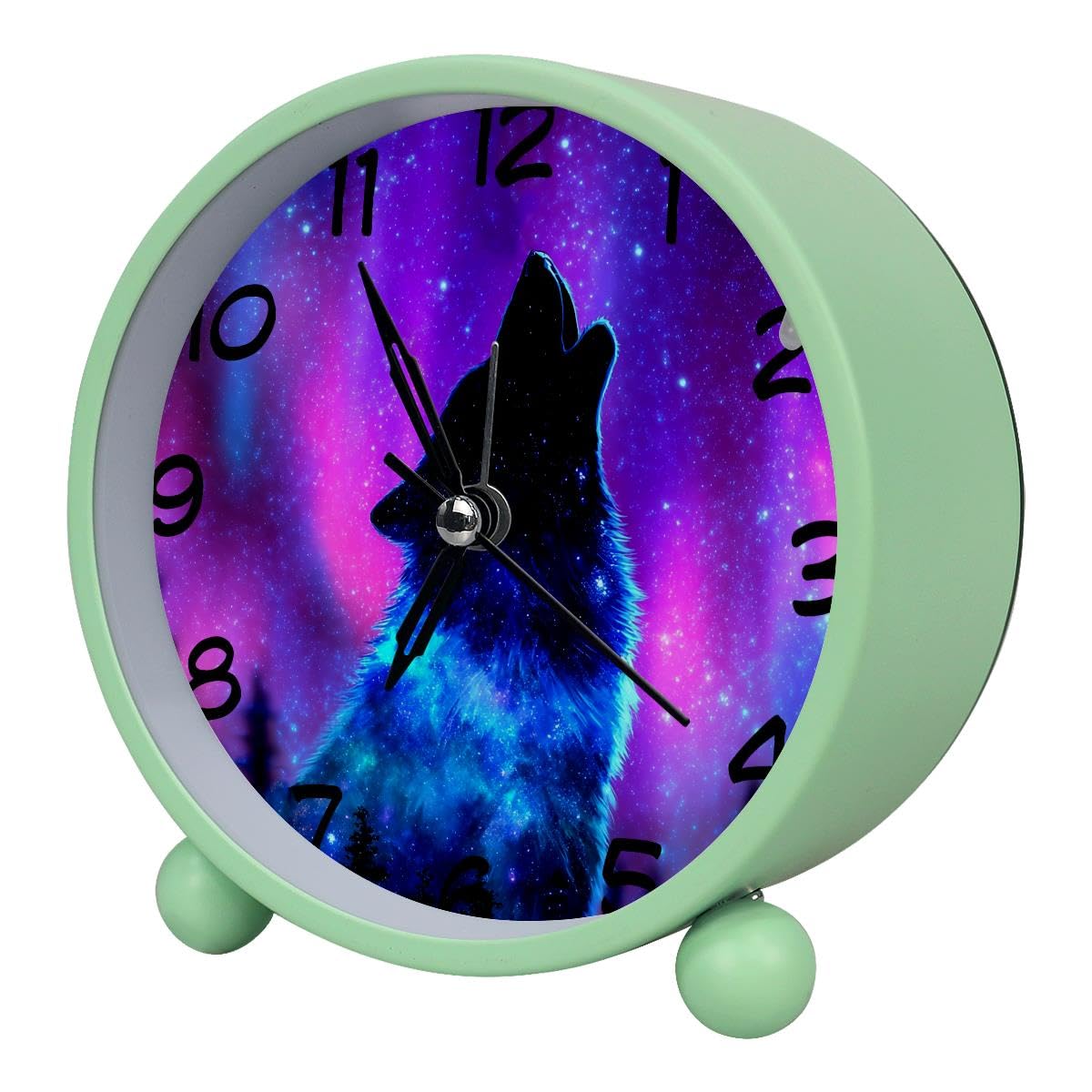 Luoweisi Analog Alarm Clock Wolf, Silent Non-Ticking with Night Light, Battery Operated, Round Desk Alarm Clock for Office, Bedroom, Elderly, Adults, Children, Student Gifts