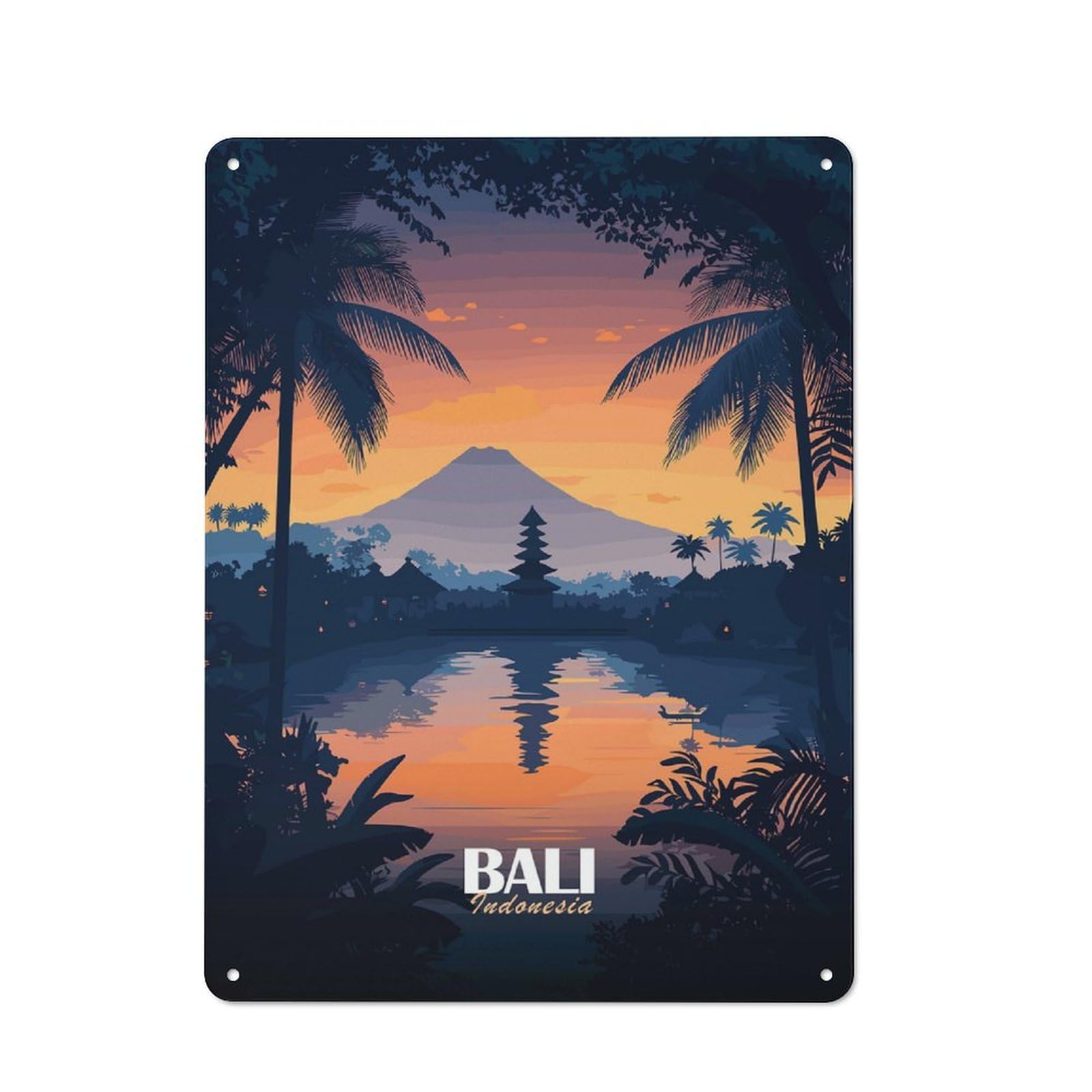 Junmoney Style-7 Bali Indonesia Sunset Landscape Vintage Tin Sign 40X30cm For Café Or Restaurant, For Café Owners And Decorators, For Retro Home Interiors