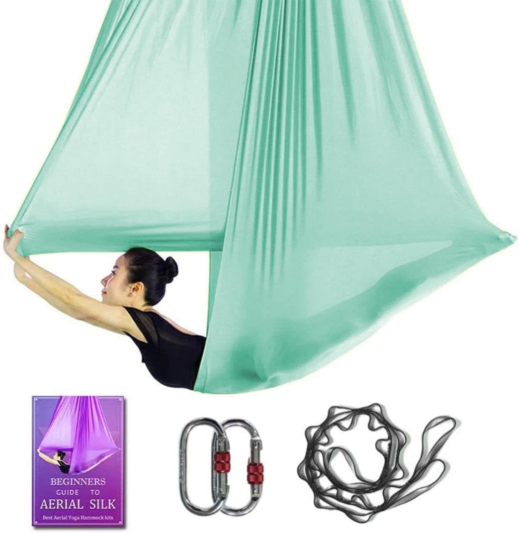 Aerial Yoga Hammock 5M x 2.8M Silk Swing Set - Mint Green