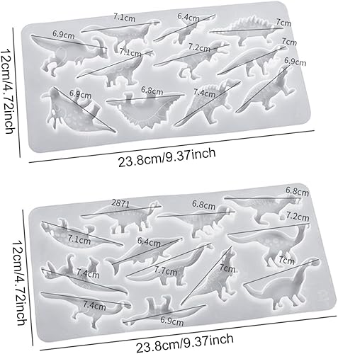 Miniatura 6 de Voyyphixa 23 moldes de resina de dinosaurio, moldes de silicona de animales para llavero de resina epoxi con dijes de agujero, moldes de fundición
