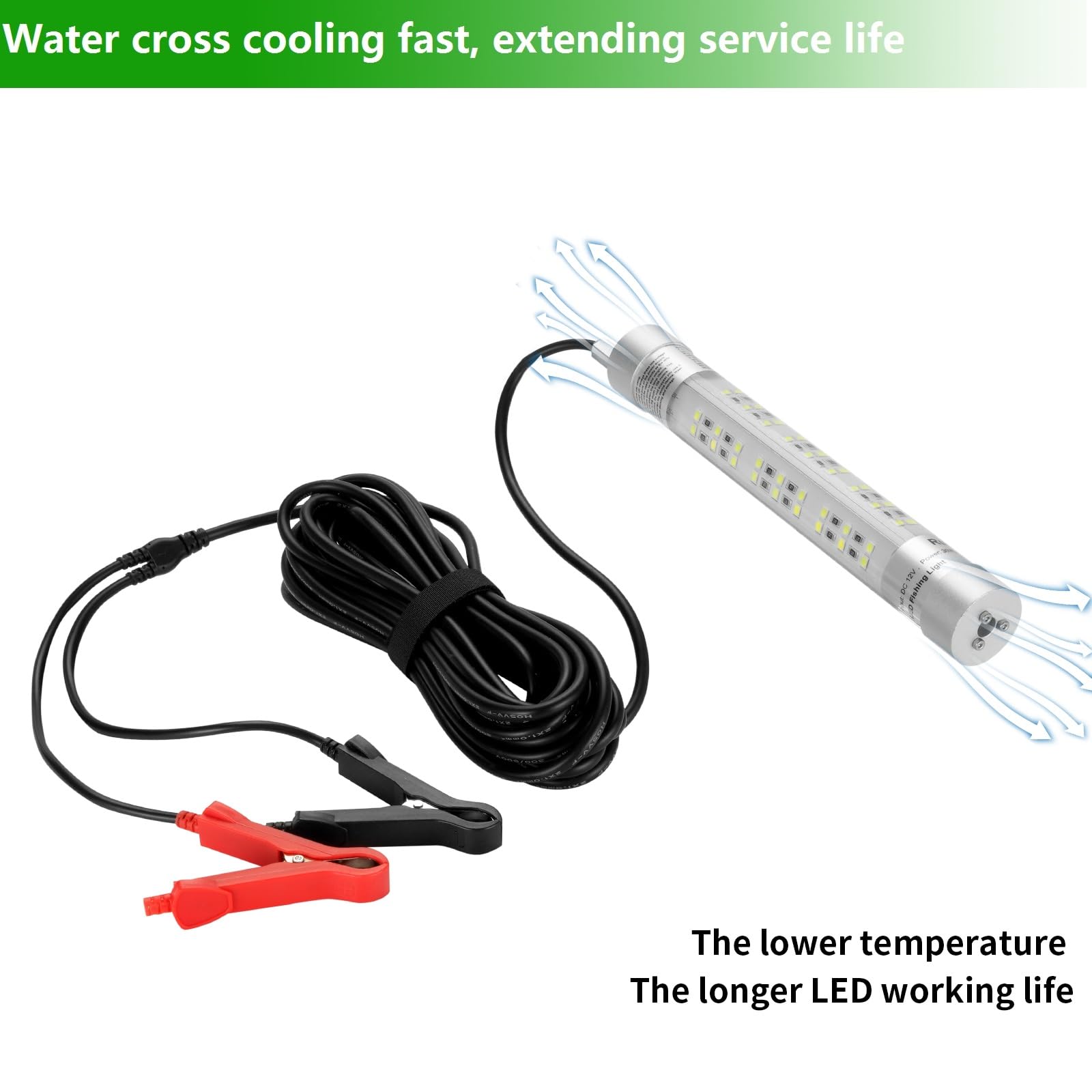 Lampe de pêche sous-marine super lumineuse 30W 3500 lumens, étanche IP68, submersible, pour pêche de nuit, leurre, appât pour bateau, kayak, quai (vert)