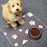 OPLERT Haustier-Futtermatte für Katze und Hund, waschbare, saugfähige, rutschfeste Futtermatte, schnell trocknend und leicht zu reinigen (Dunkel Grau,40x60cm)