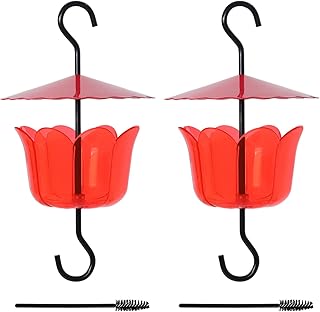 Insect Guard with Large Capacity, Guard Accessory Hooks for Oriole Feeders,Ant Traps with Cleaning Brush, Ant Moat for Hummingbird Feeder for Outdoors Hanging Accessories (Clear Red 2 Pack Cover)