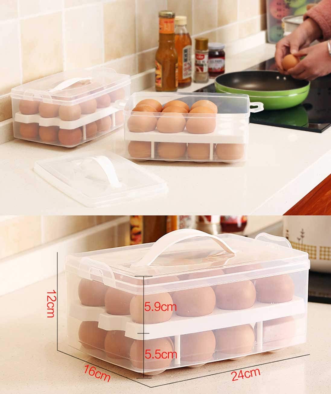 TOPHAVEN Plastic Double Layer Refrigerator 24 Eggs Storage Box Airtight Basket (Multi Color) (Pack of-02) 4