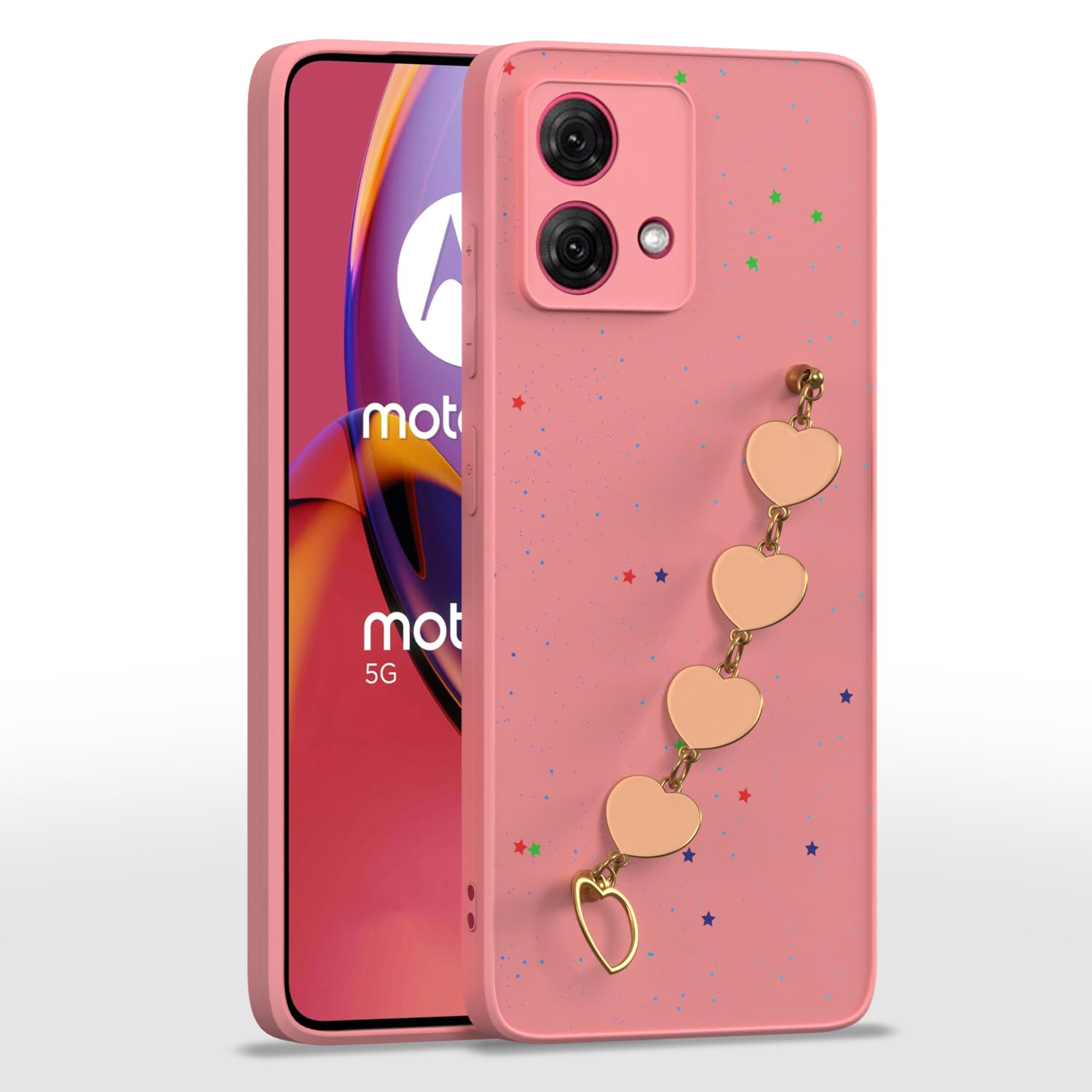 Pikkme Moto G84 5G Back Cover for Girls | Heart Shaped Metal Chain Blocks | Sparkling Soft TPU | Case for Moto G84 5G (Pink) (B0D5GSY4BW) Amazon Price History, Amazon Price Tracker