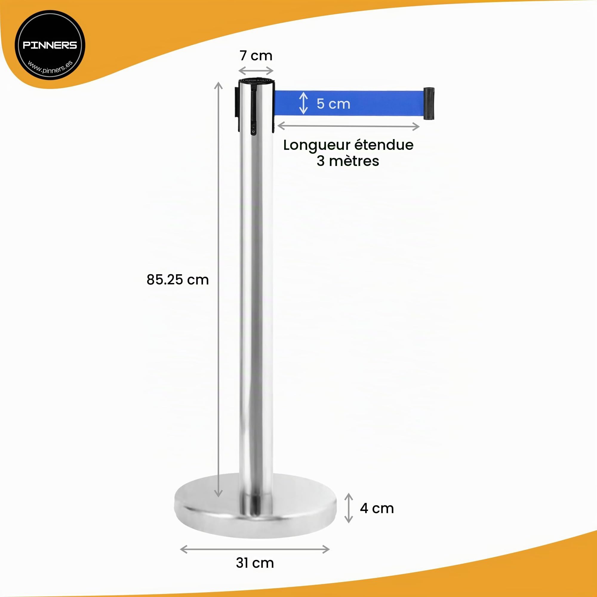 Lot de 2 poteaux de séparation extensibles 3 mètres (2 pièces), poteaux de séparation, ruban non passé, ruban de délimitation, poteau ruban extensible rétractable, ruban interdit, barrière