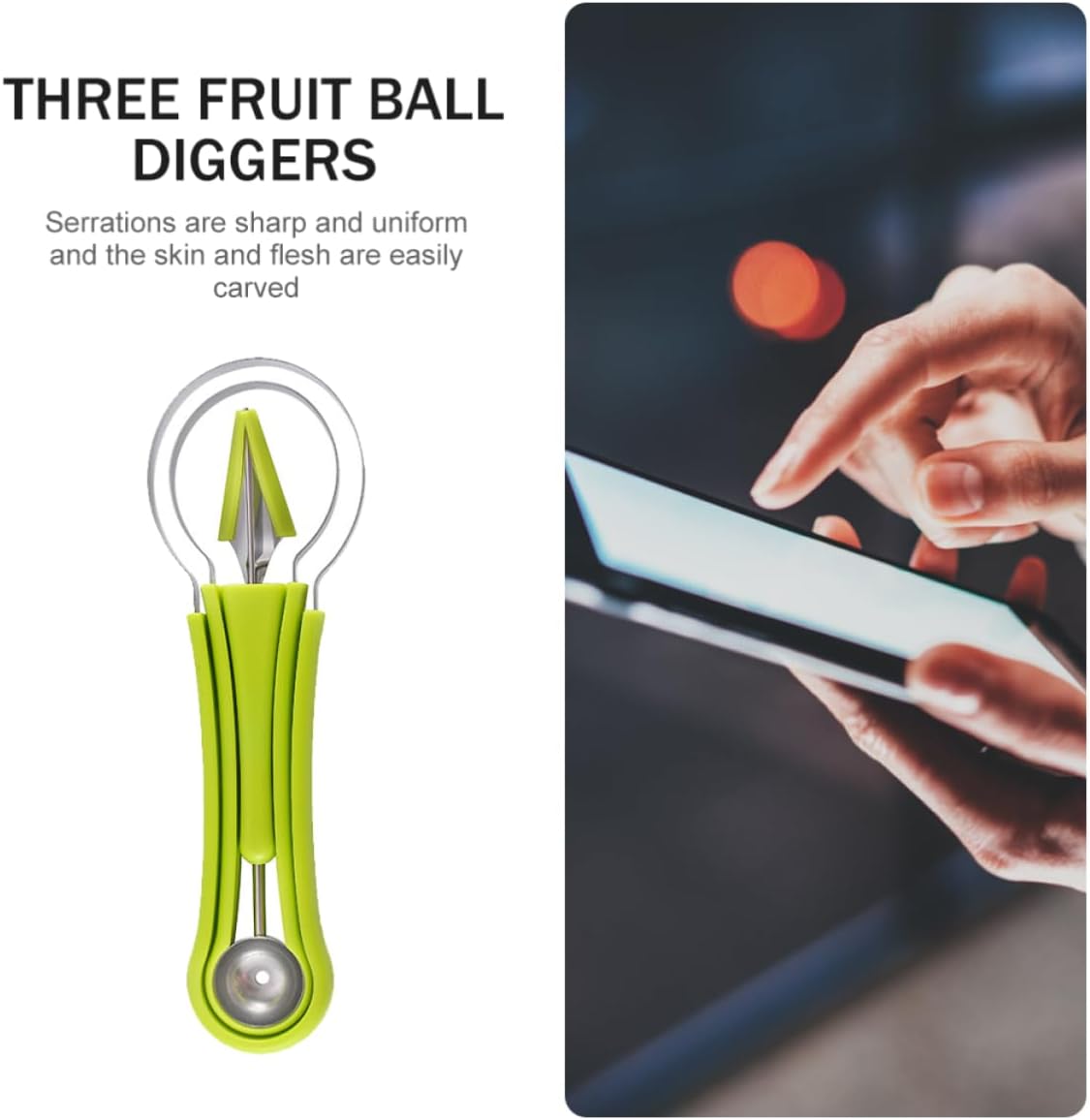 3-in-1 Melon Baller Scoop Stainless Steel Fruit Carving Tool