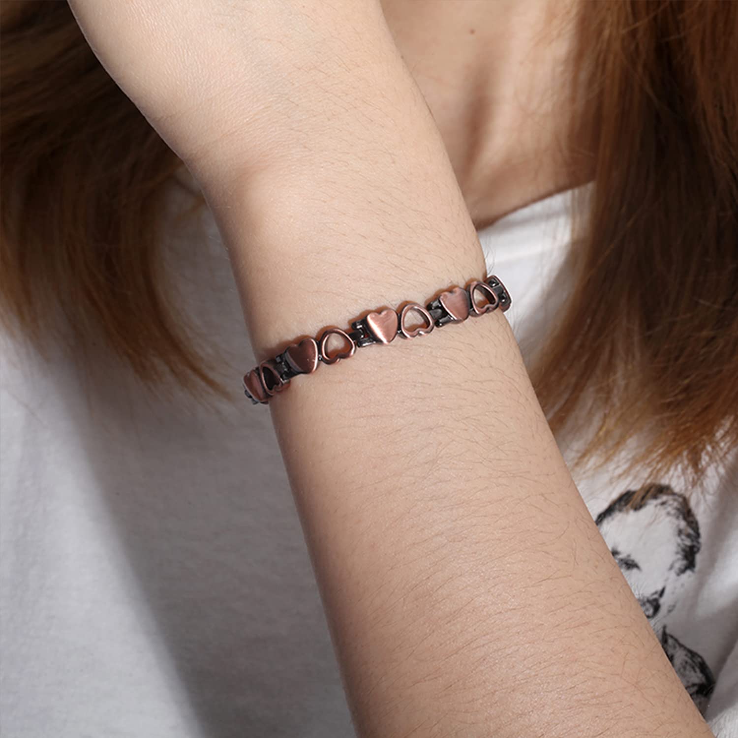 Rainso Reines Kupfer Magnetisches Gesundheitsbehandlung Armband Weibliche Arthritis Schmerzlinderung Liebes Design Mit Geschenkbox Verstellbar
