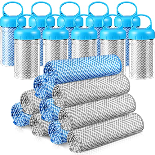Hosuly 10 Pcs Cooling Towels 40" X 12" Yoga Towel Cooling Rag Cooling Cloth Soft Breathable Chilly Towel With Snap Cup For Women Men Gym Golf Workout Sports Accessories (Blue And Gray) #TOP22