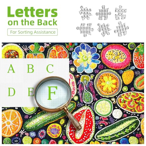 Colorful Fruits and Vegetables Jigsaw Puzzles 500 Pieces for Adults - Vibrant Whimsical Food Collage Art Puzzle with with Letters on Back 500 Piece Challenging Puzzle for Seniors(23''X15'') - image 3