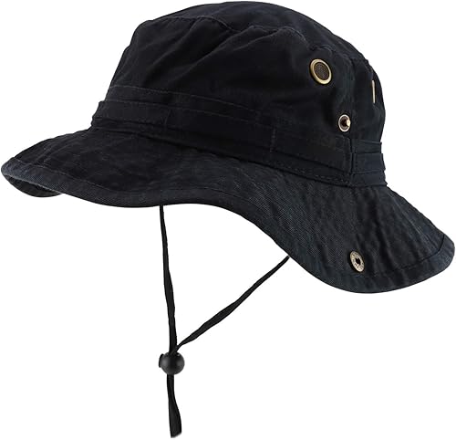Sombrero de caza de cubo lavado de sarga de algodón con correa de barbilla