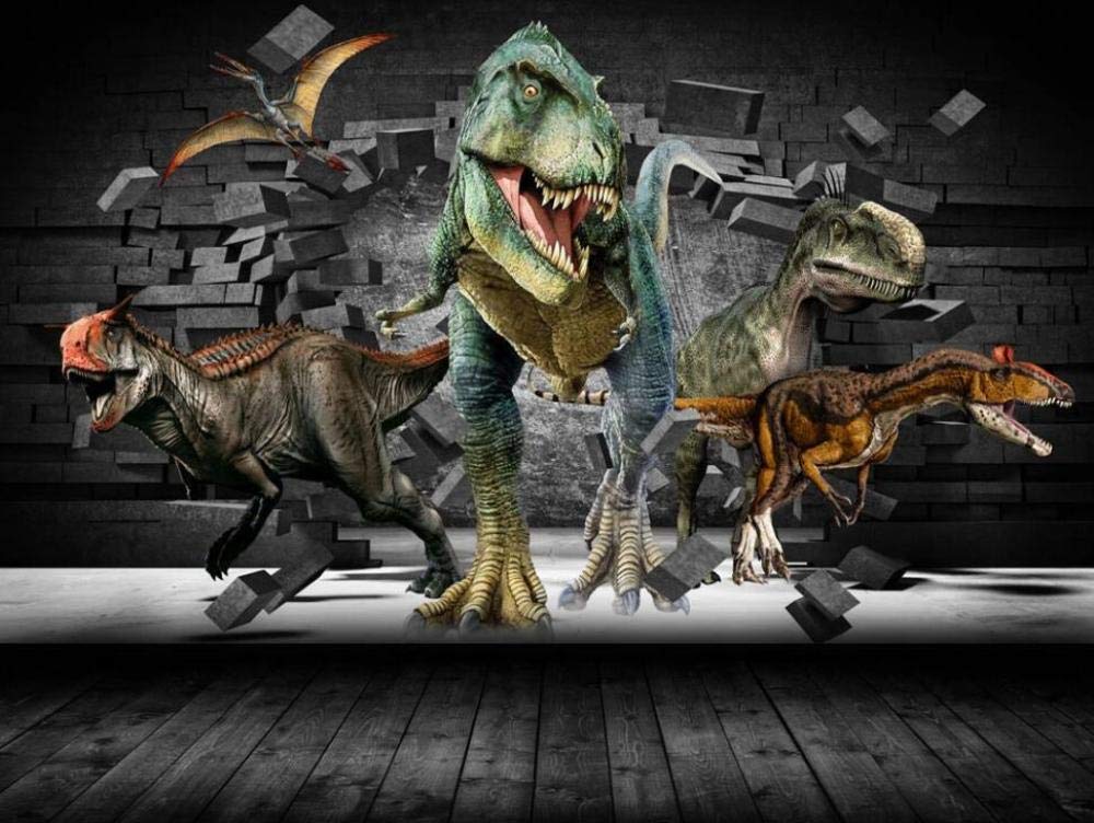 Papier peint mural 3D dinosaure effet brise le mur panoramique 350cm