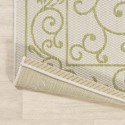Image of JONATHAN Y Vintage Filigree Indoor Outdoor Area Rug 8X10 Cream /Green, Charleston Textured Weave for Backyard, Patio, Porch, Easy-Cleaning, High Traffic, Pet-Friendly, Non-Shedding (SMB106I-8)