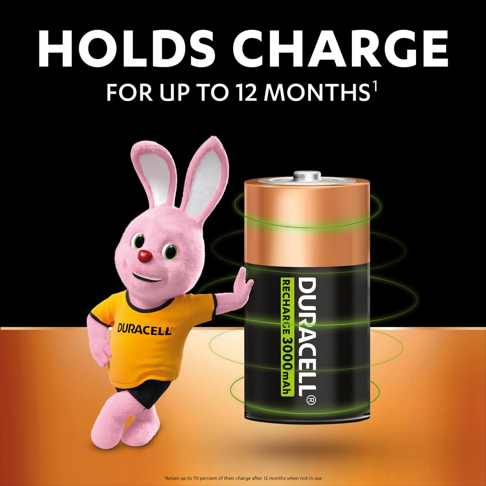 6 pilas Duracell D recargables 3000 mAh (3 blísters de 2 baterías) 6 pilas