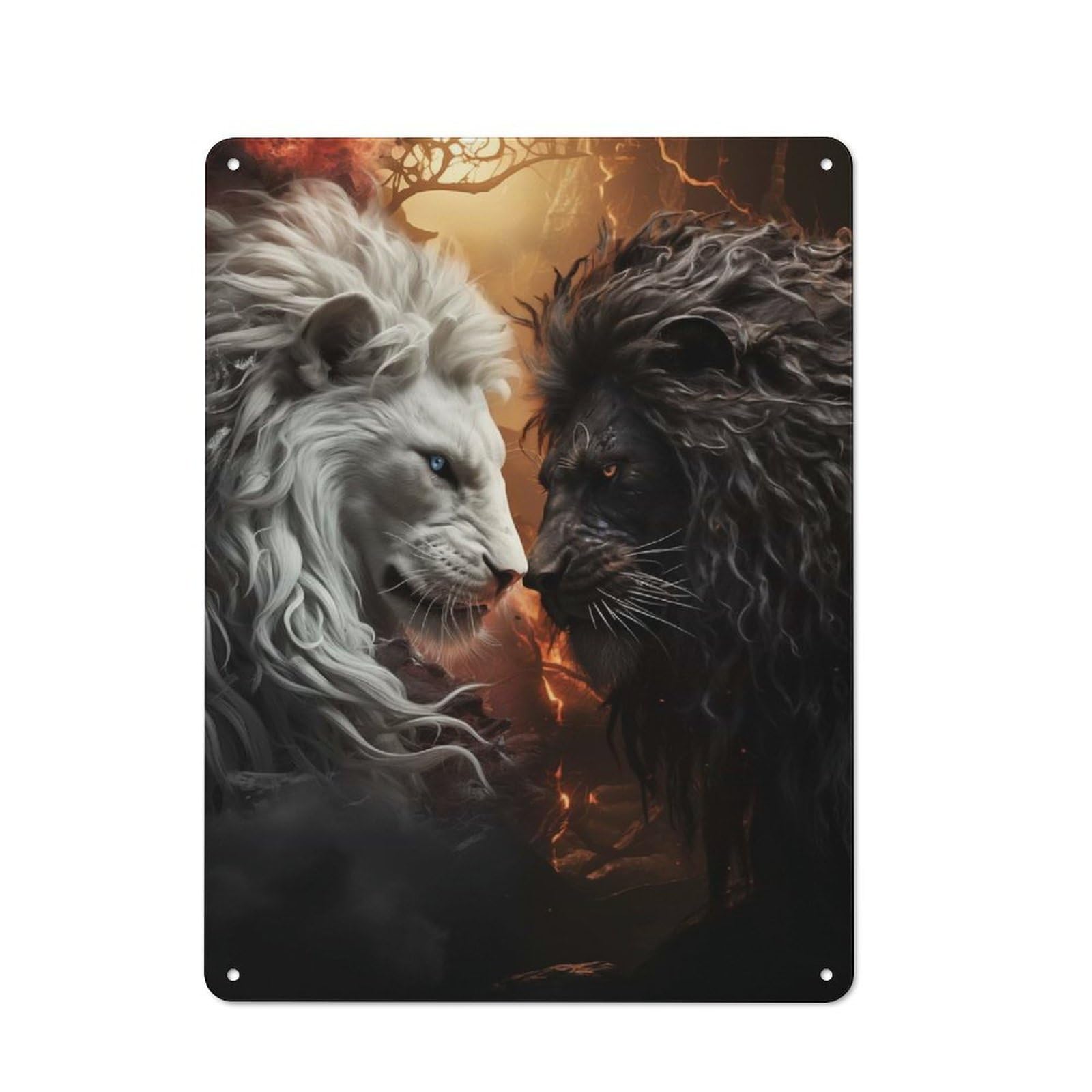 Junmoney Style-7 Tin Wall Plaque 40X30cm With Black And White Lion For Garage Wall, Suited To People Furnishing A Garage