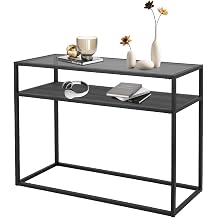 Entryway Table with Glass Shelves, 46" Long Rectangular Console Table with 2 Tier Storage Shelf, Narrow Accent Table for Living Room,Entryway,Hallway Black