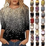 camisetas brillantes niña Diseño glamoroso de lentejuelas: este top festivo encanta con una gran cantidad de lentejuelas brillantes y elementos de purpurina que capturan cualquier luz. El elegante corte de manga 3/4 y la silueta favorecedora añaden un carácter sofisticado y glamoroso a tu apariencia.