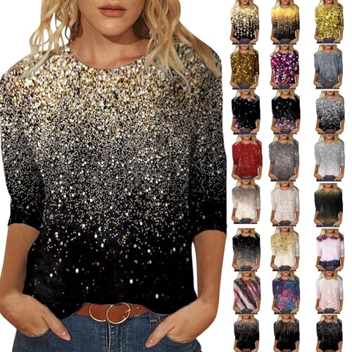 Blusas con lentejuelas para mujer: camiseta con lentejuelas, elegante camiseta de manga 3/4, elegante camiseta de lentejuelas, camiseta de fiesta, camisa de lentejuelas, camisa de fiesta, camisa de