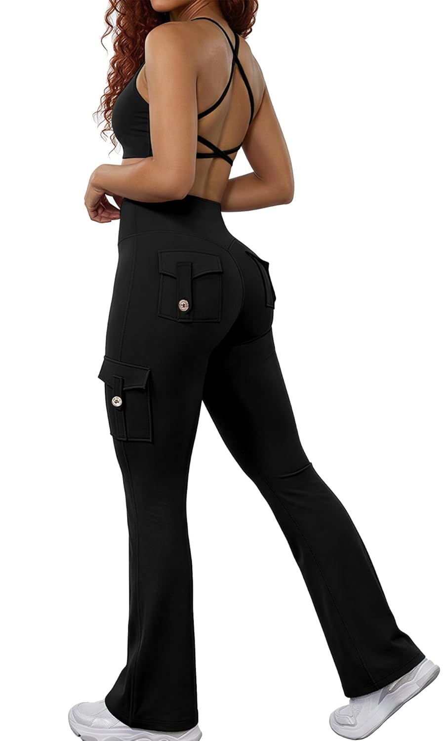 RXRXCOCO Women 2 Piece Workout Sets Flare Leggings with Pockets Butt Lifting High Waisted Cargo Gym Yoga Sets