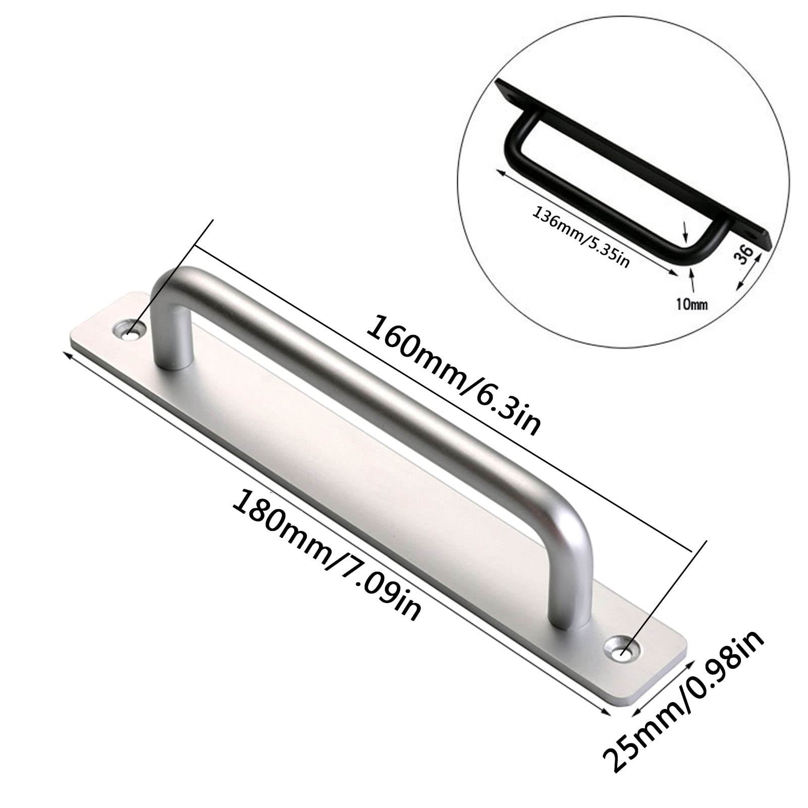 Uchwyty do szafek, uchwyty do szuflad, zestaw 2 szt. Uchwyty do drzwi przesuwnych Silver Barn Solidne okucia ze stopu aluminium, do mebli, szafek, szafek, kuchni, łazienki