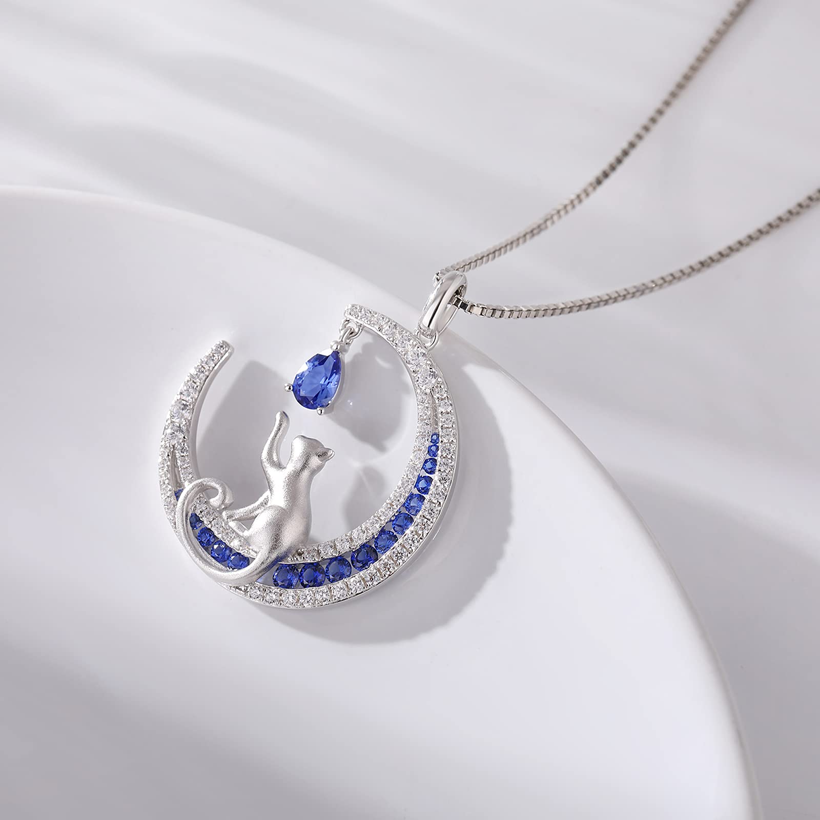 jiamiaoi Collar Gato Plata de ley Colgante gato plata Colgante gato luna Colgante con gatito Collar con colgante de gato mujer gatos