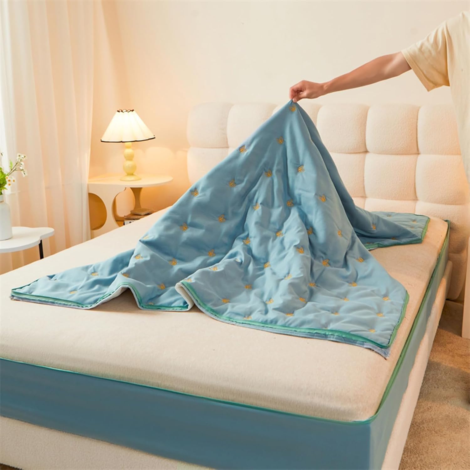 Mattress Encasement AQIGR Zipped Mattress Cover With Zip Single/Double Bed  Encasement Anti Bed Bug Hypoallergenic Mattress Zipped Protector Covers  12/20/25/30/35cm Deep(Beige,200x200+30cm Bed Bug Mattress Encasement, image size:1500x1500