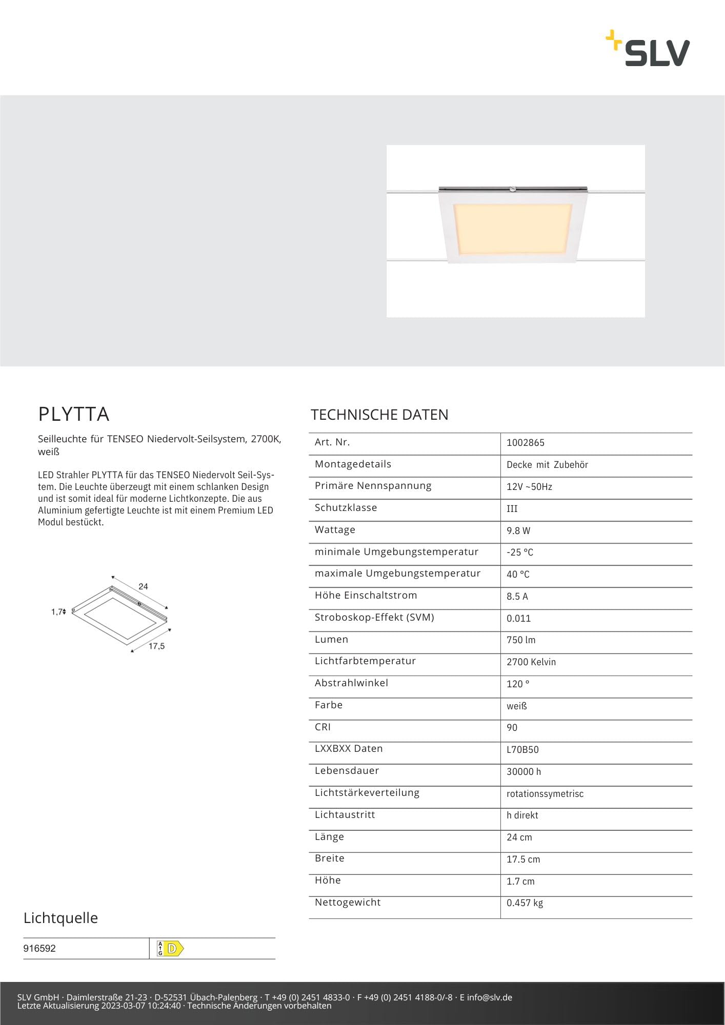 SLV tensostruttura faretto PLYTTA rectangular/faretto, spot LED, faretto da soffitto, lampada da soffitto, illuminazione di interni / 2700K 9,8W 750lm bianco 120 gradi
