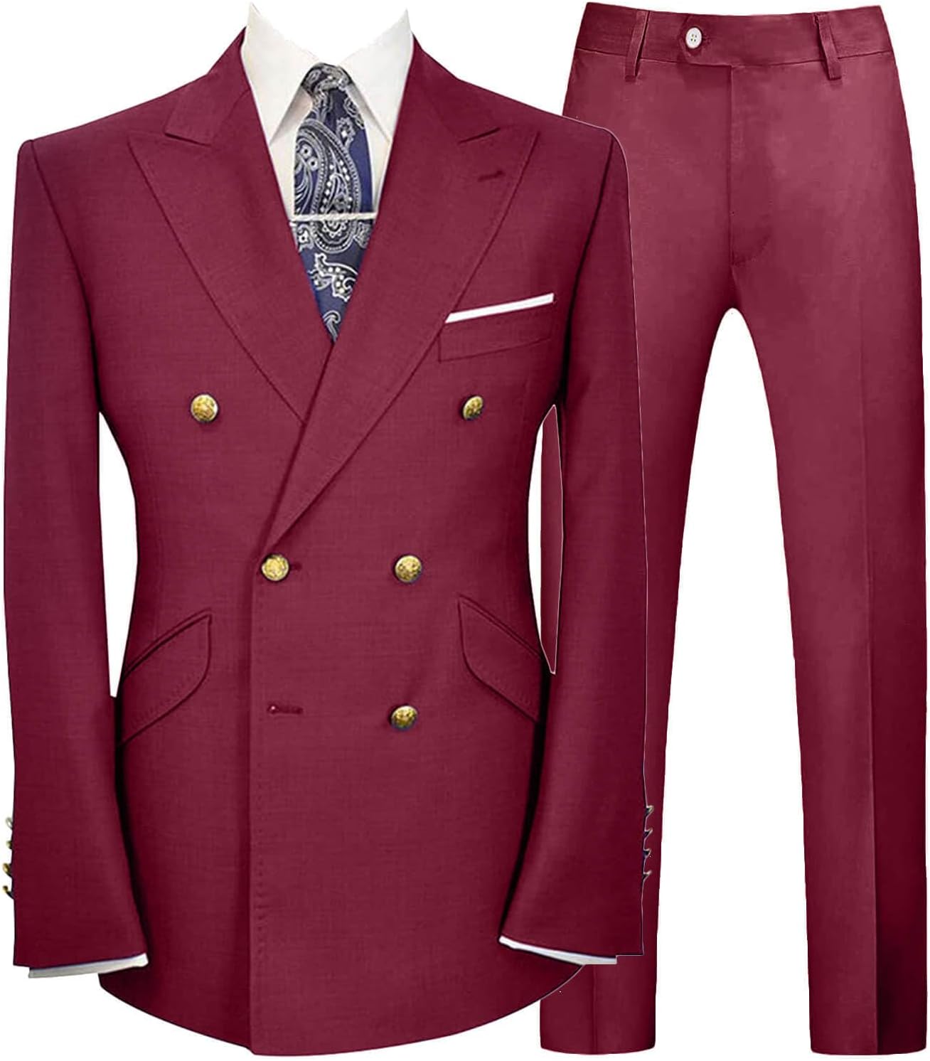 Wemaliyzd Mens 2 Piece Suit Double Breasted Gold Buttons Blazer Separate Pants