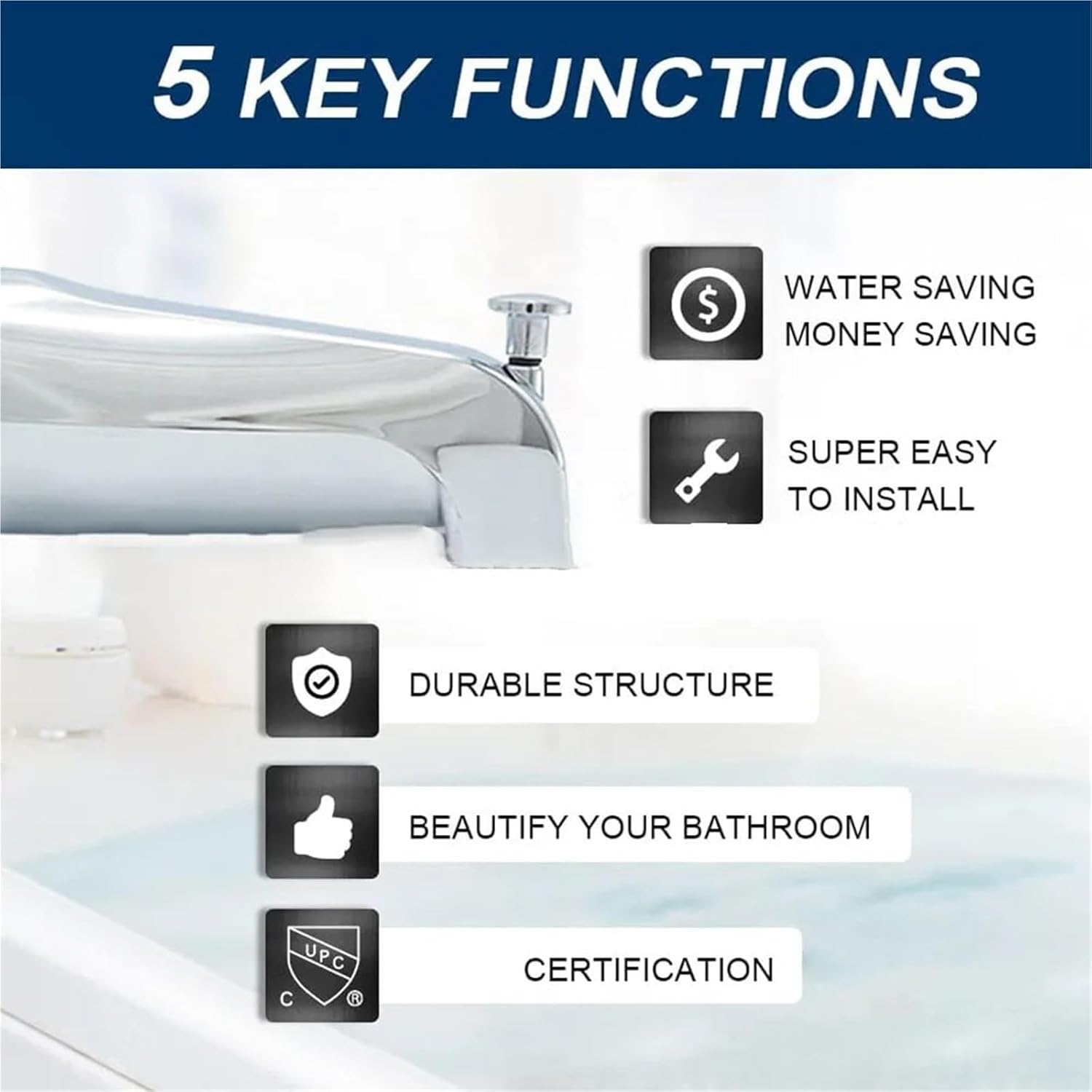Tub Spout Diverter Repair Kit 3 Pcs Sliding Bath Spout Bathtub Faucet with Diverter Fits 1/2" Copper Water Pipe Single-Lever Design Bathroom Accessories(Black)