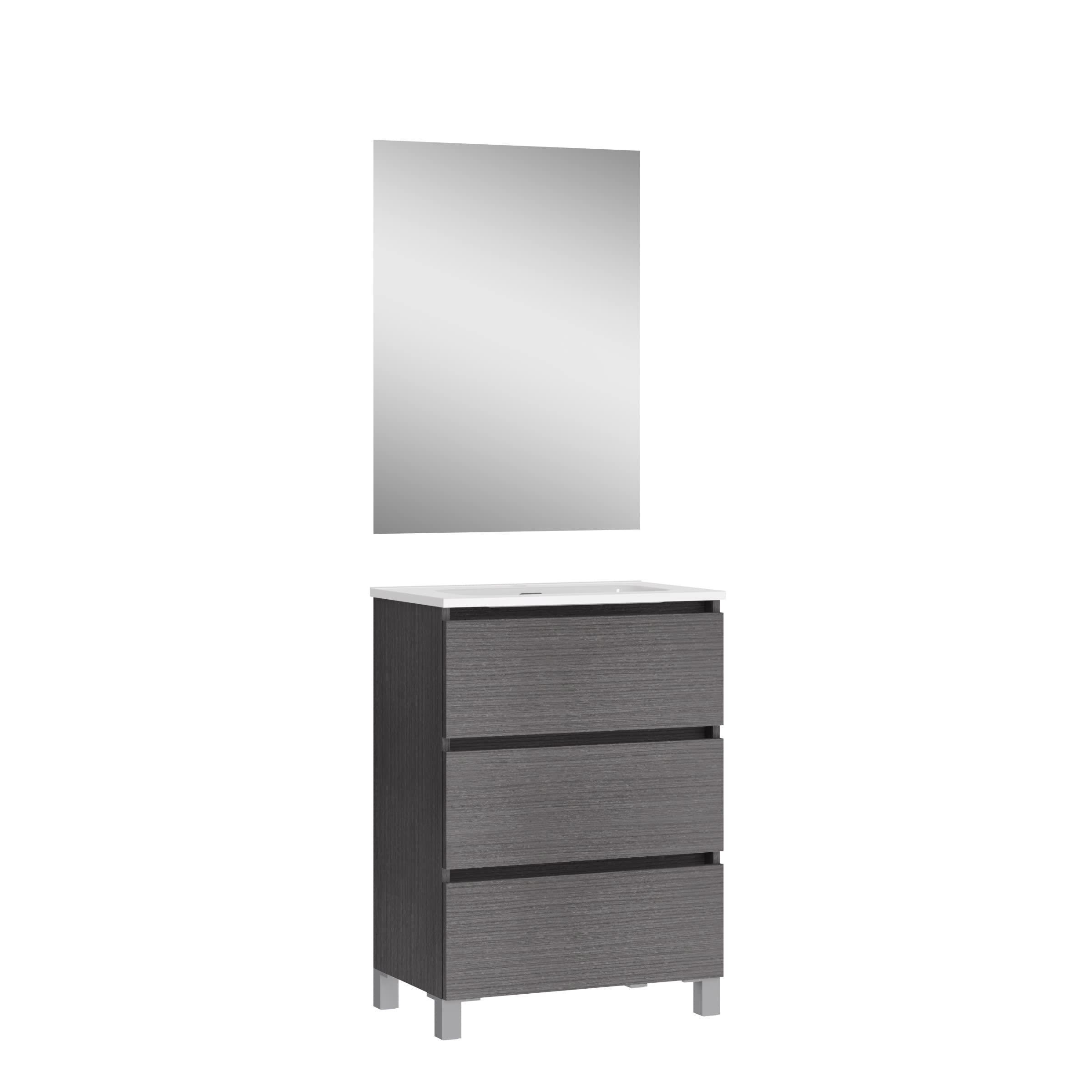 Baikal Conjunto de Mueble de Baño suspendido a la Pared con Fondo reducido, con Lavabo y Espejo, Tres cajones, Medidas de 50cm Ceniza