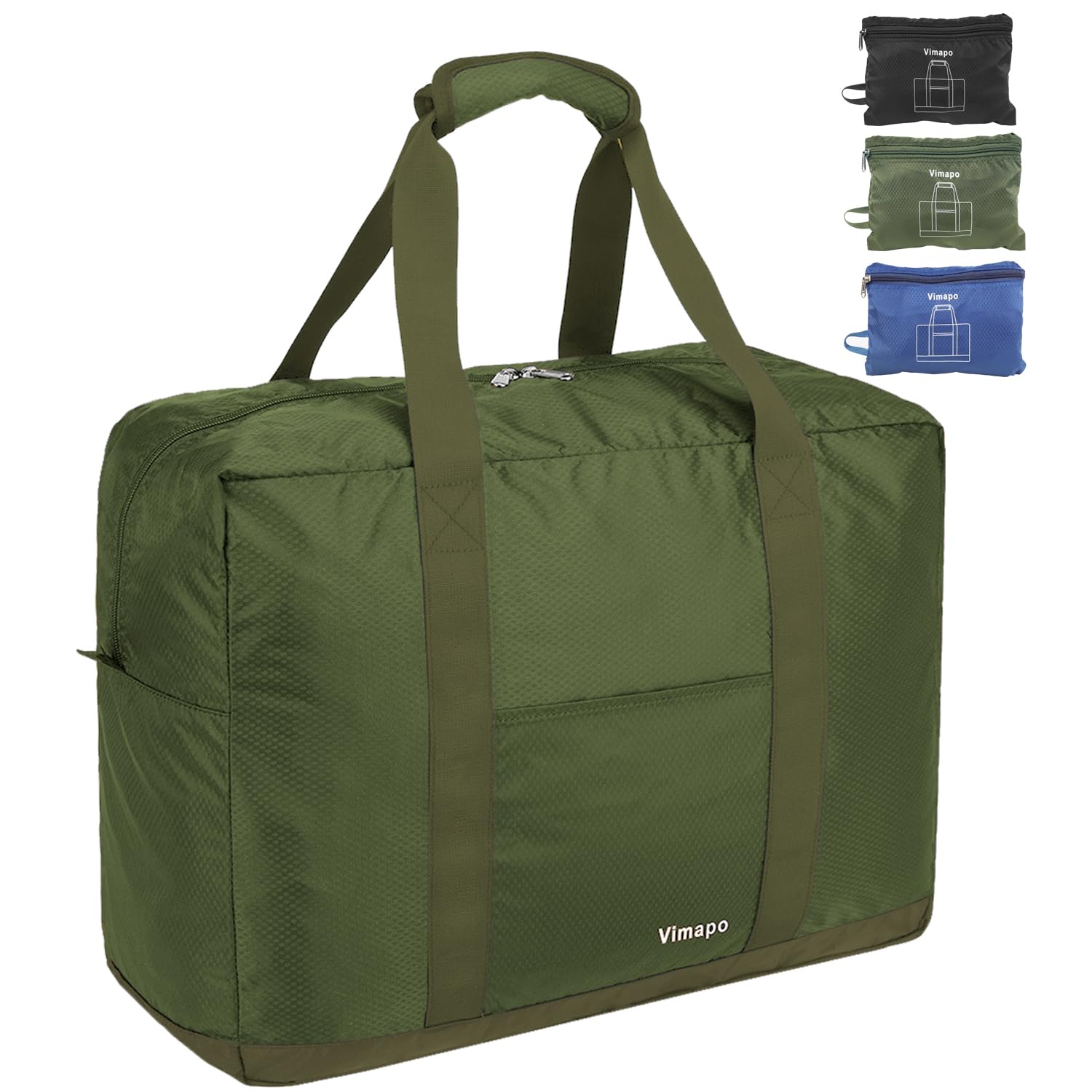 Foldable Travel Duffle Bag with Trolley Sleeve 40L - 18x14x8 inches Airline Underseat Lightweight Travel Bag - Packable Ripstop Nylon Carry on Bag (Army Green)
