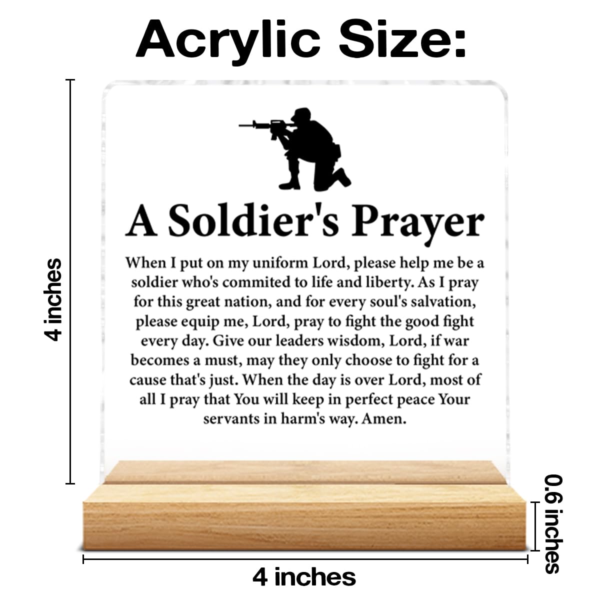 Army Gifts for Men, Religious Deployment Gift for Army Navy Air Force Soldier, a Soldier's Prayer Acrylic Sign Home Office Desk Decor