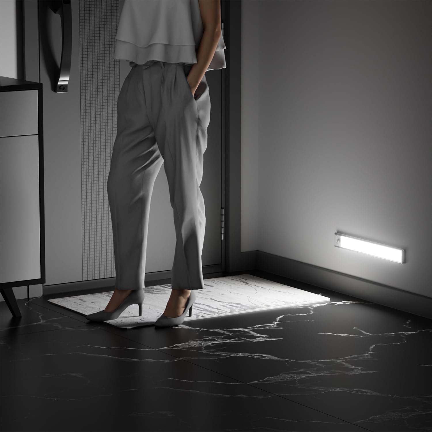 GLUROO Oświetlenie szafki LED z czujnikiem ruchu 30CM, 3 kolory przyciemniane oświetlenie szafki, akumulator USB C, oświetlenie pod szafką kuchenną do szafy, schody