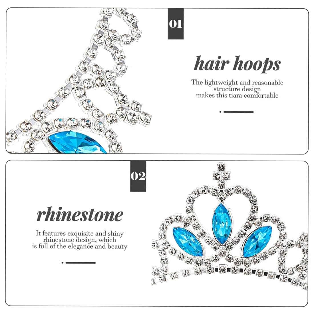 Corona Princesa Niña, 2 Piezas Coronas de Princesas Tocado de Cristal para Niñas Rosas Corona de Princesa para Niños Cumpleaños Azul Accesorios Princesa Corona Adecuado para Niñas de 3-12 años