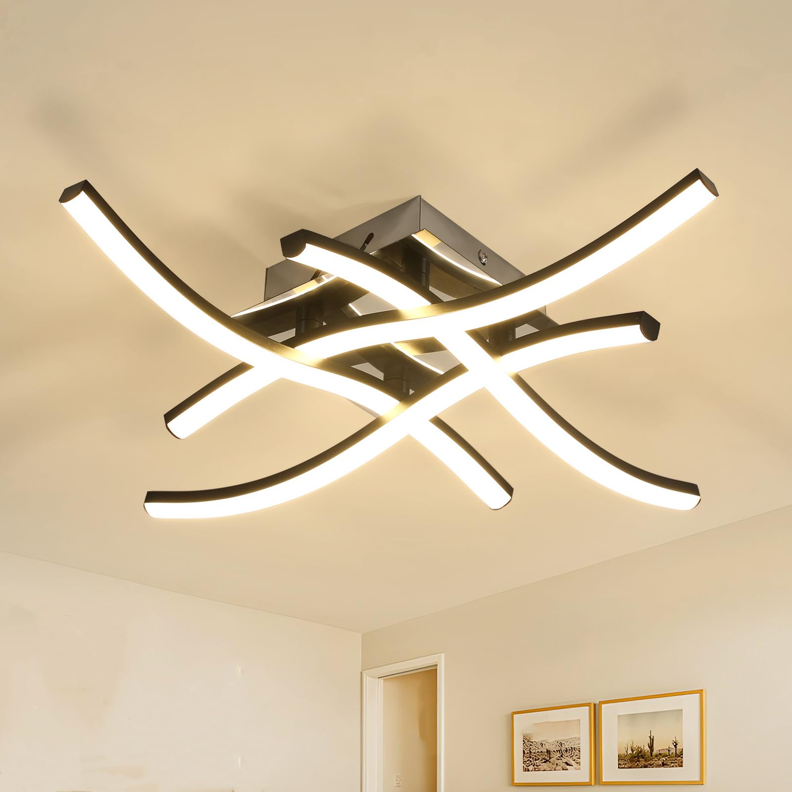 Comely LED Ceiling Light, 24W 2700LM Black Wave LED Ceiling Light for Bedroom, Living Room, Office, Dining Room, Warm White Light 3000K
